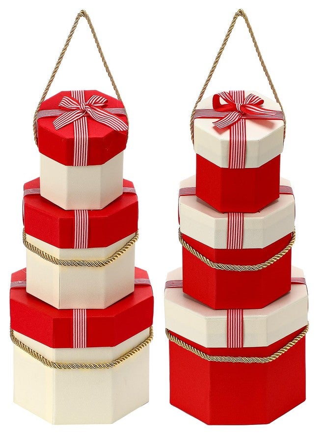 ReliThick 6 Pack Valentines Day Large Nesting Gift Boxes with Lid Ribbon Assorted Sizes Octagonal Shaped Boxes for Presents Wrapping Gift Wedding Anniversary Birthday Party Favor(Red and White) - Image 1